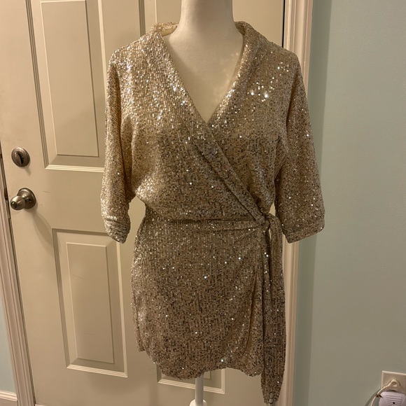 She + Sky Pants - Sequin crossover romper / dress NWT
